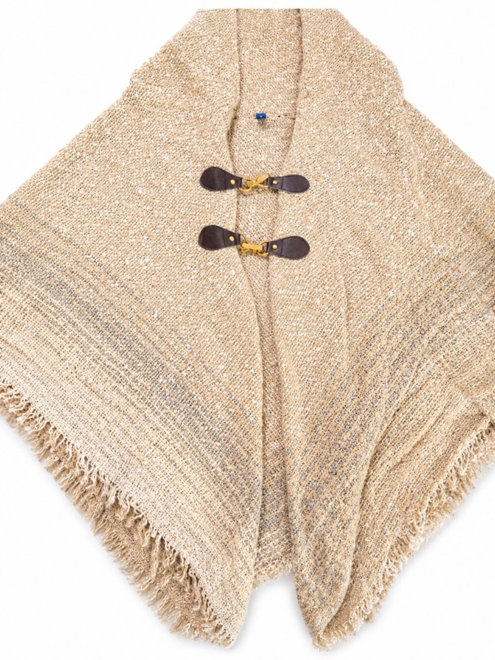 Shawl Cozy Beige Gold Knit Cardigan With Gold Clasps